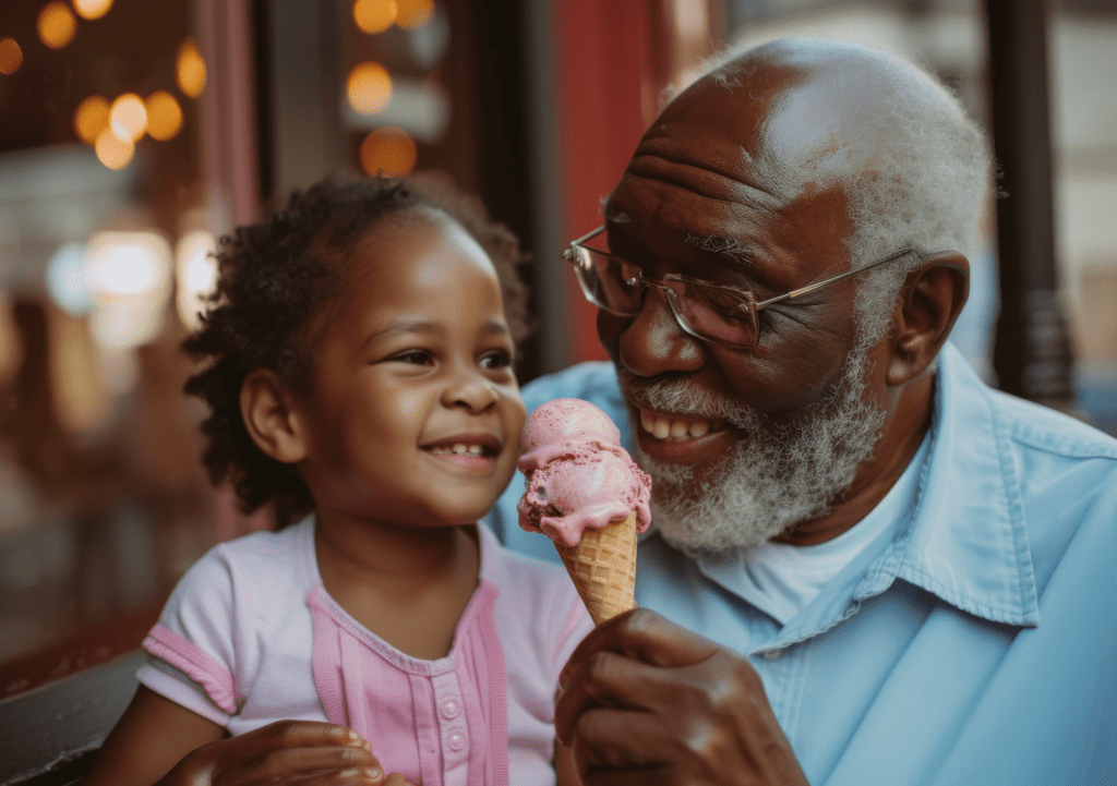Grandpa and Granddaughter Eating Ice Cream